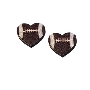 Wooden football heart stud earrings